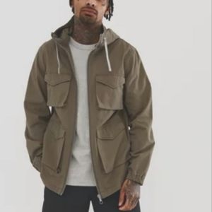 ASOS DESIGN men's zip though utiity jacket with hood in tan - Size XL